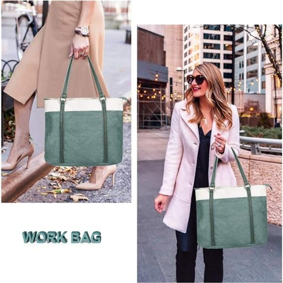 Women Laptop Tote Bag for Work Lightweight Splice Canvas 15.6 Inch Handbag Purse - Picture 3 of 3